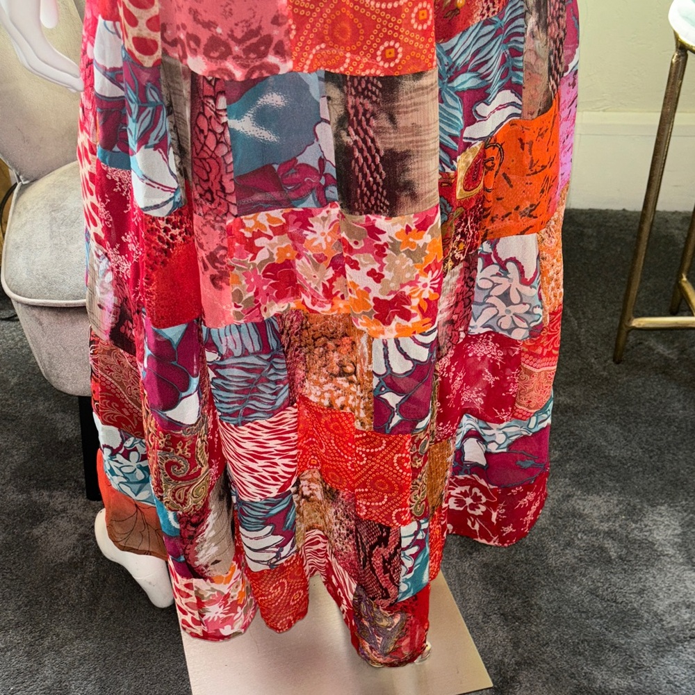 Boho Patchwork Red Tiered Maxi Skirt - Women - Picture 10 of 13